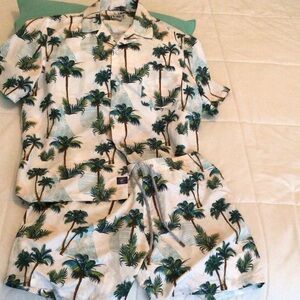 Free Planet - Men’s Tropical Palm Print Swim Set - White, Aqua and Green